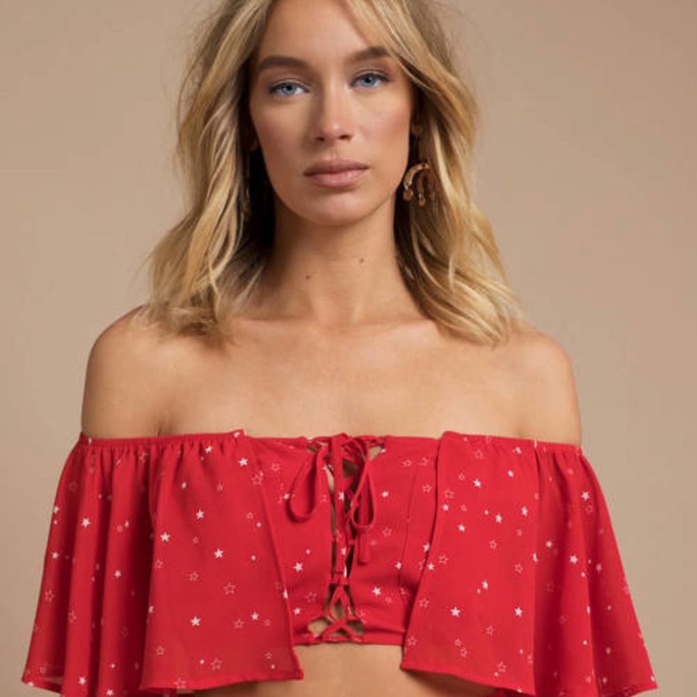 TOBI Red of the shoulder crop top. NWT.